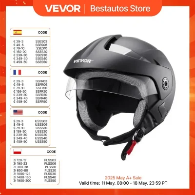 VEVOR Motorcycle Helmet 3/4-Face Smart Street ABS High Density Helmet with Bluetooth & Interchangeable Lens Fit for Youth/Adult