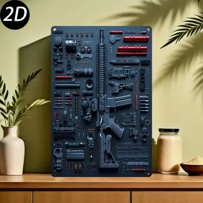 Artistic Iron Metal Wall Art - 2D Firearm Anatomy Decor, 8x12 Inch