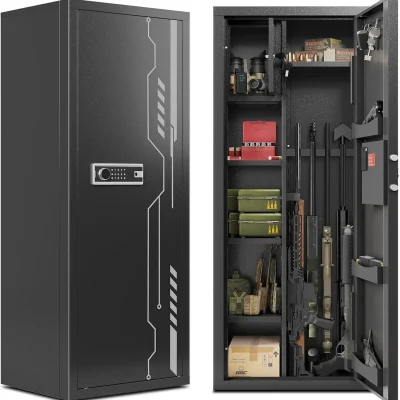 8-12 Gun Electronic Gun Cabinet with Removable Shelf and Rifle Rack